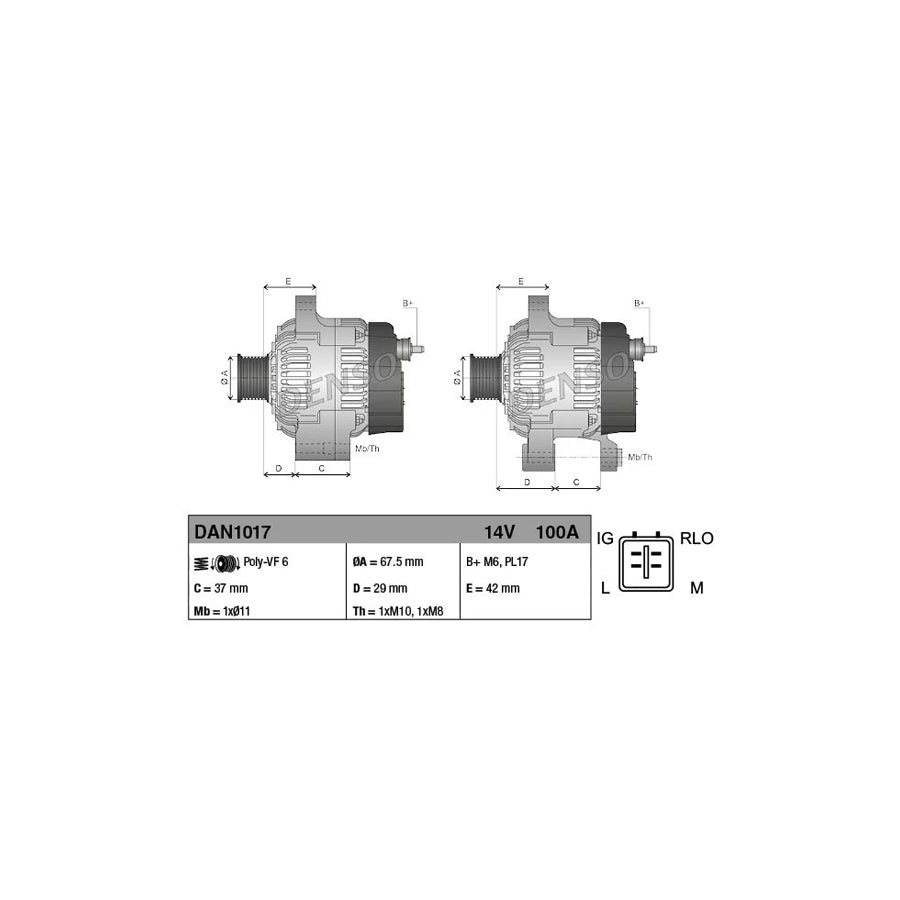 DENSO DAN1017 Alternator for Toyota Yaris II Hatchback (Xp9)