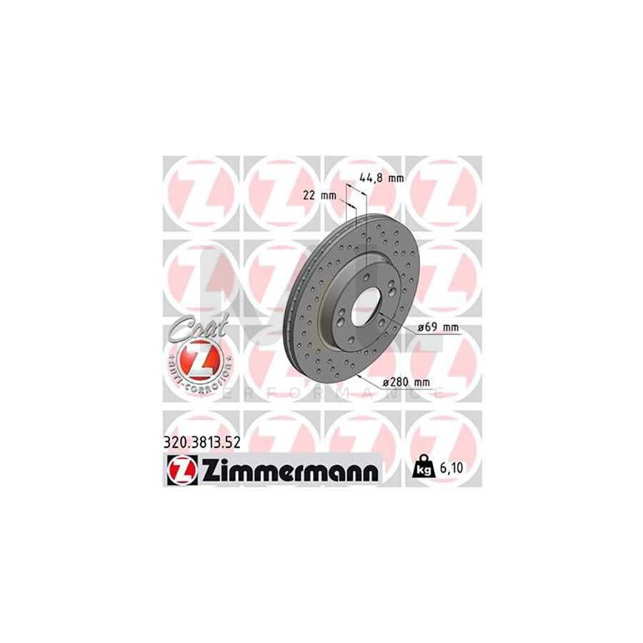 ZIMMERMANN 320.3813.52 Brake Disc Internally Vented, Perforated, Coated  - 1 piece