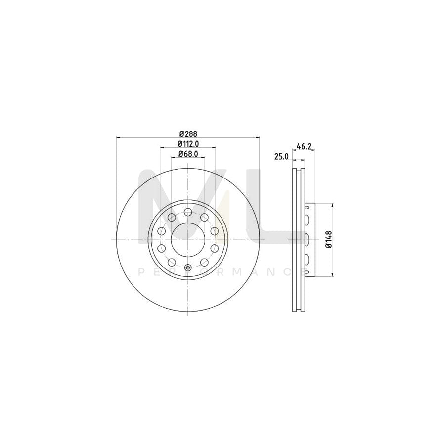 HELLA PRO High Carbon 8DD 355 127-081 Brake Disc Externally Vented, Coated, High-carbon, without wheel hub, without wheel studs