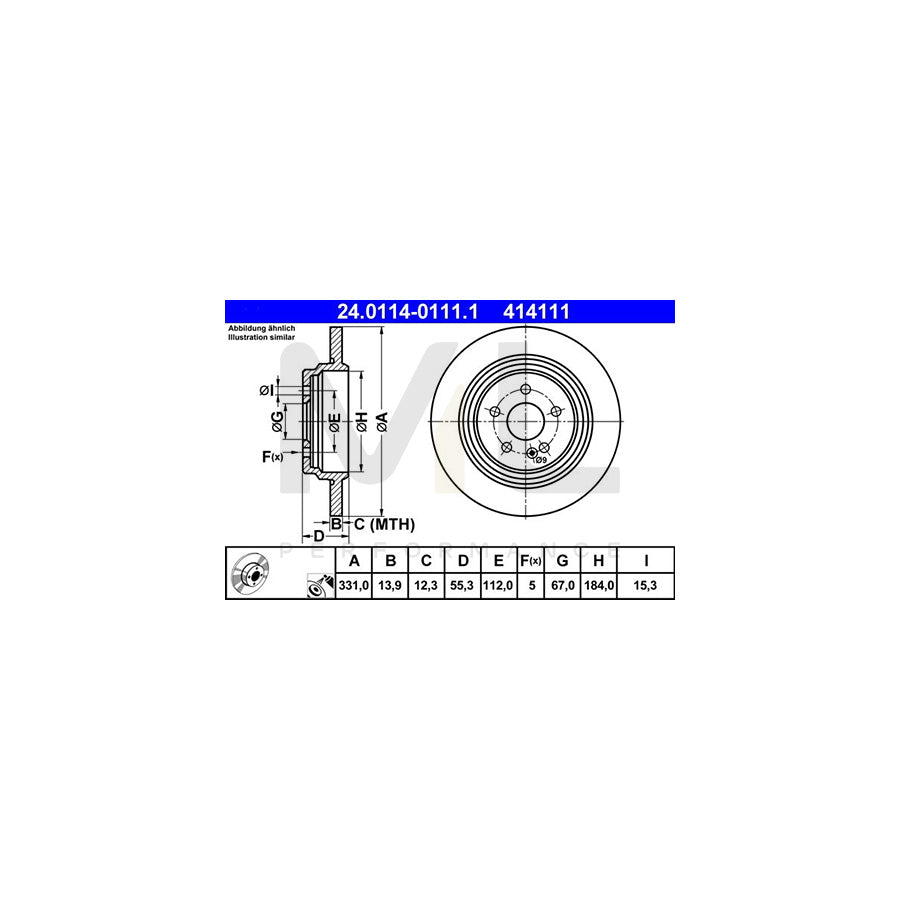 ATE 24.0114-0111.1 Brake Disc suitable for MERCEDES-BENZ ML-Class (W163) Solid, Coated  - 1 piece