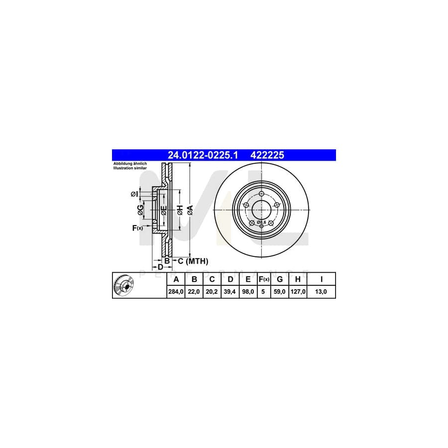 ATE 24.0122-0225.1 Brake Disc Vented  - 1 piece
