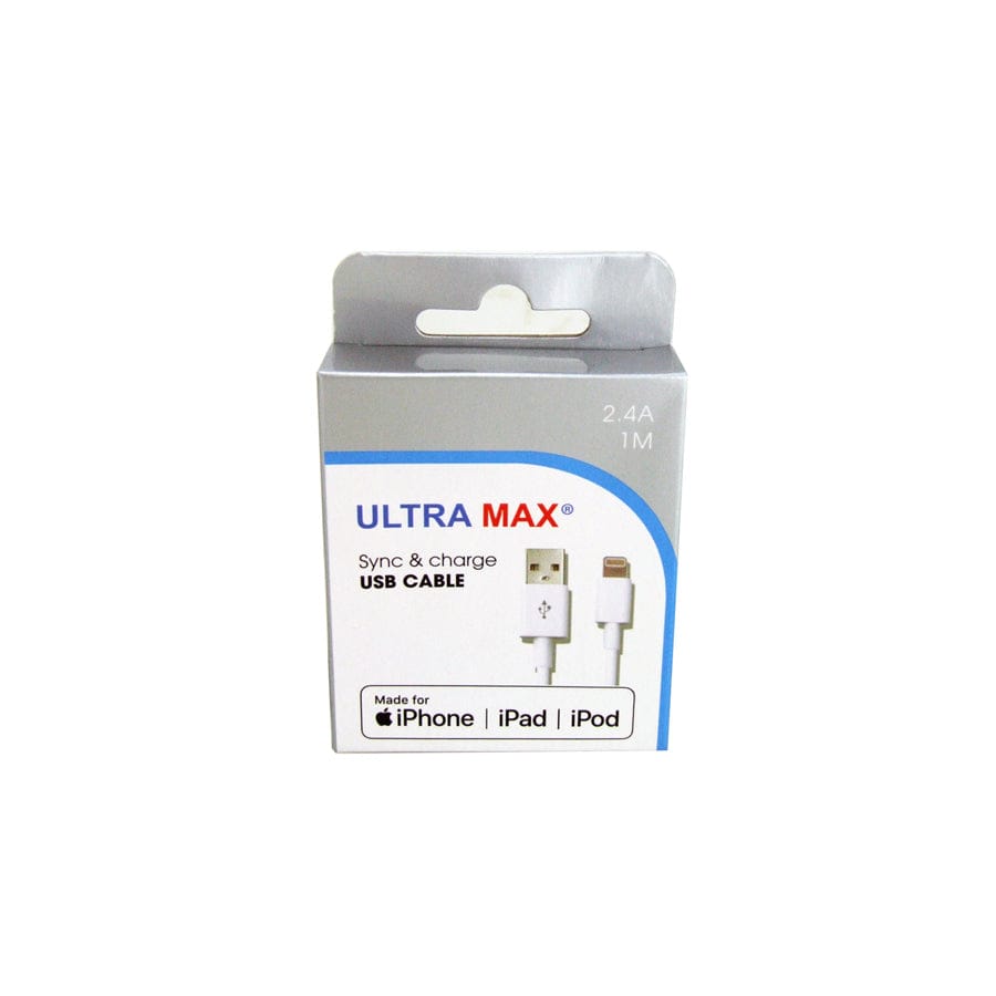 Ultramax USB Lightning MFI Cable. 1M 2.4A (Box of 1)