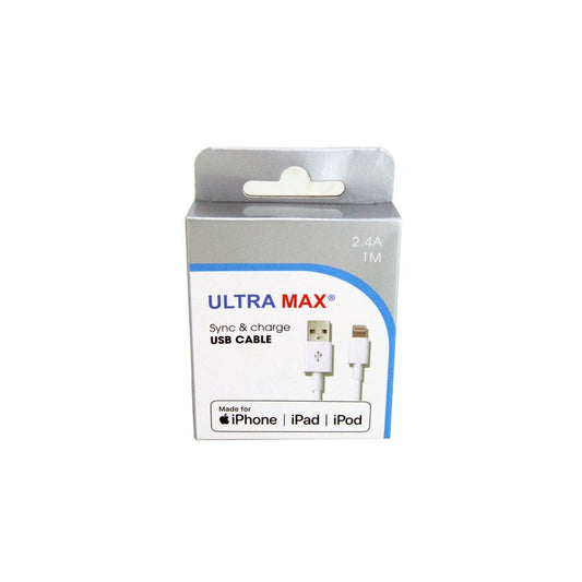 Ultramax USB Lightning MFI Cable. 1M 2.4A (Box of 1)