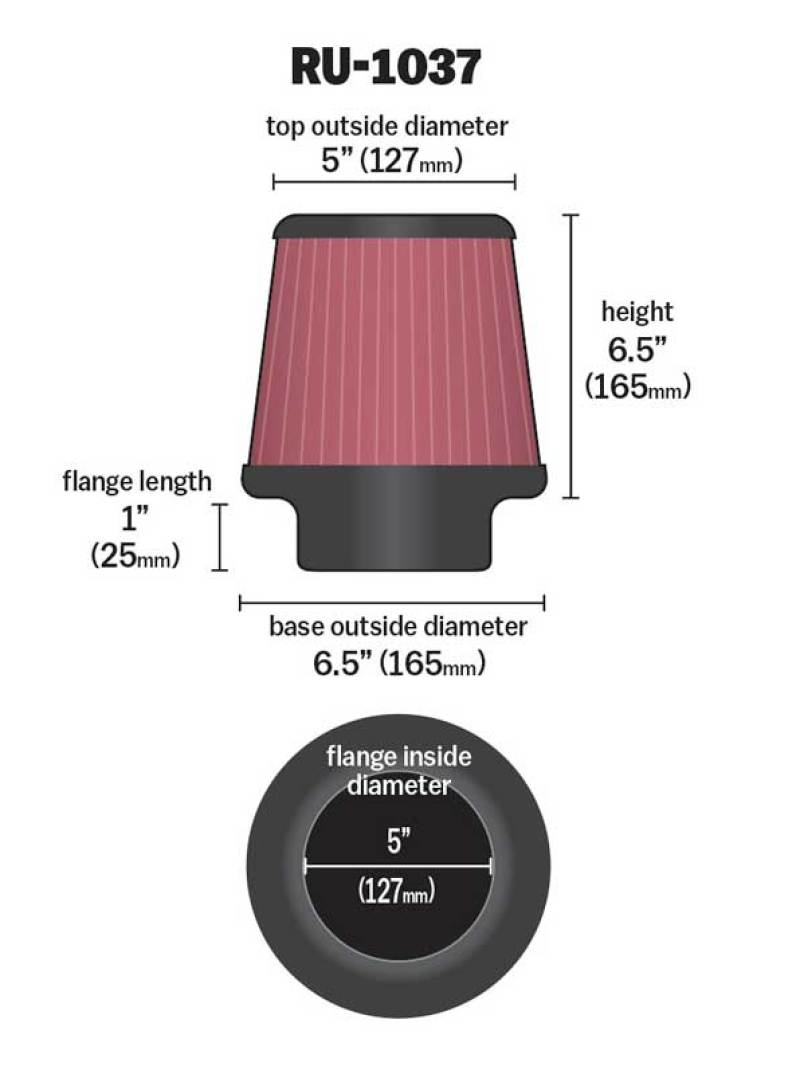 K&N Engineering K&N Universal Clamp-On Air Filter 5in FLG / 6-1/2in B / 5in T / 6-1/2in H