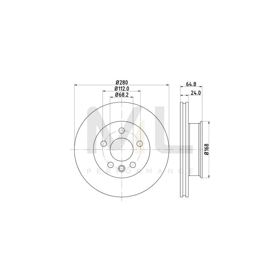 HELLA PRO High Carbon 8DD 355 127-061 Brake Disc Internally Vented, Coated, High-carbon, without wheel hub, without wheel studs