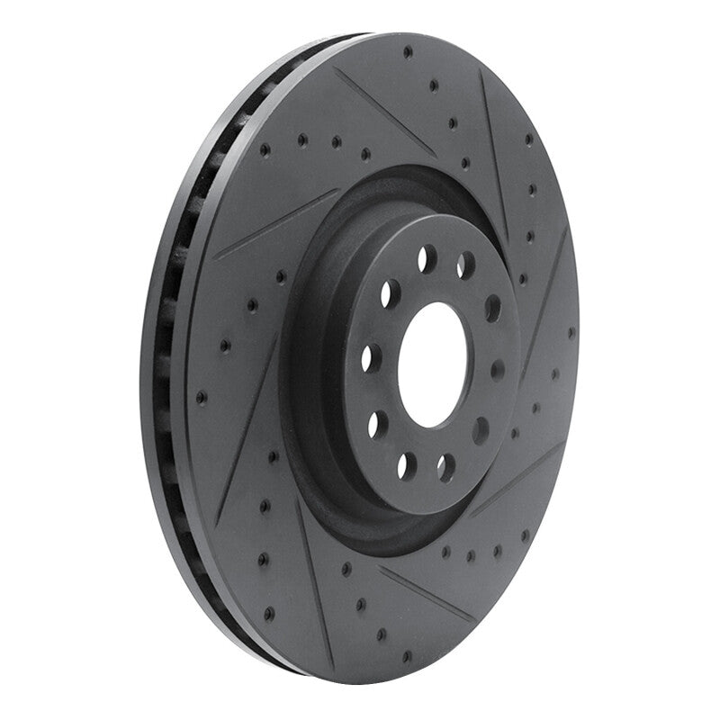 R1 Concepts R1 2022+ Volkswagen GTI Mk 8 Front Right Drilled & Slotted Black Brake Rotor