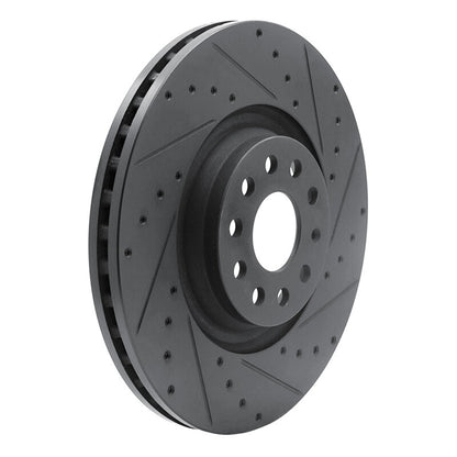 R1 Concepts R1 2022+ Volkswagen GTI Mk 8 Front Right Drilled & Slotted Black Brake Rotor