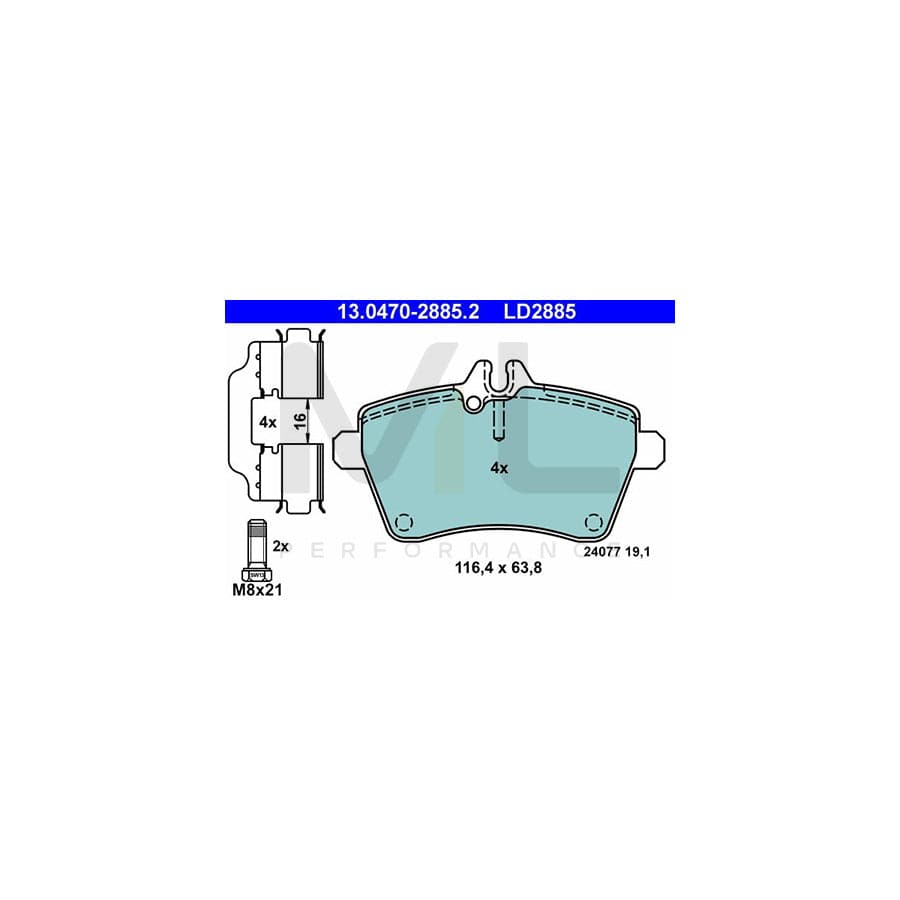 ATE Ceramic 13.0470-2885.2 Brake pad set suitable for MERCEDES-BENZ A-Class (W169) excl. wear warning contact, prepared for wear indicator, with brake caliper screws, with accessories