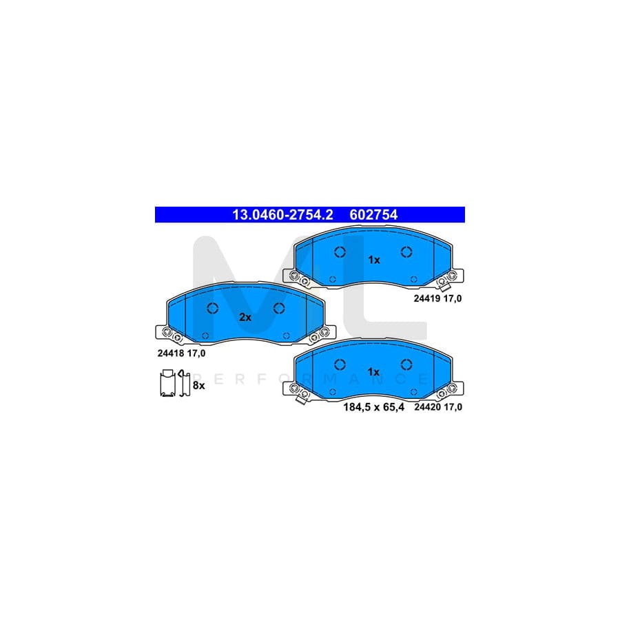 ATE 13.0460-2754.2 Brake pad set with acoustic wear warning, with accessories