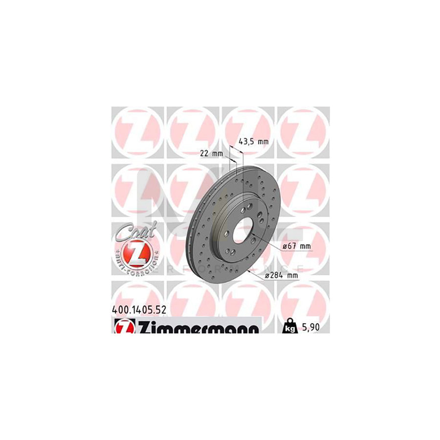 ZIMMERMANN SPORT COAT Z 400.1405.52 Brake Disc Internally Vented, Perforated, Coated, High-carbon  - 1 piece