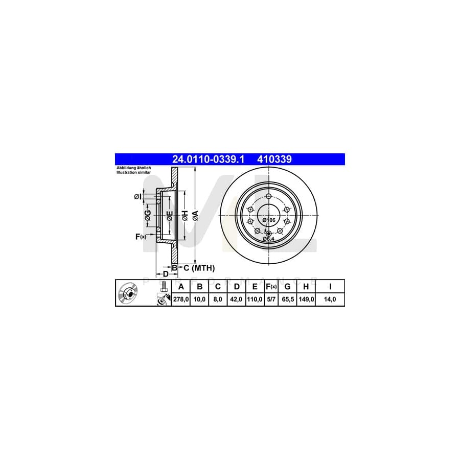 ATE 24.0110-0339.1 Brake Disc Solid, Coated, with bolts/screws  - 1 piece