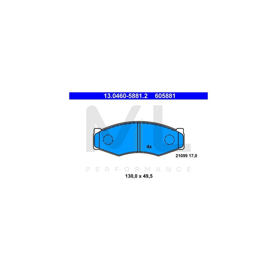 ATE 13.0460-5881.2 Brake pad set excl. wear warning contact, not prepared for wear indicator