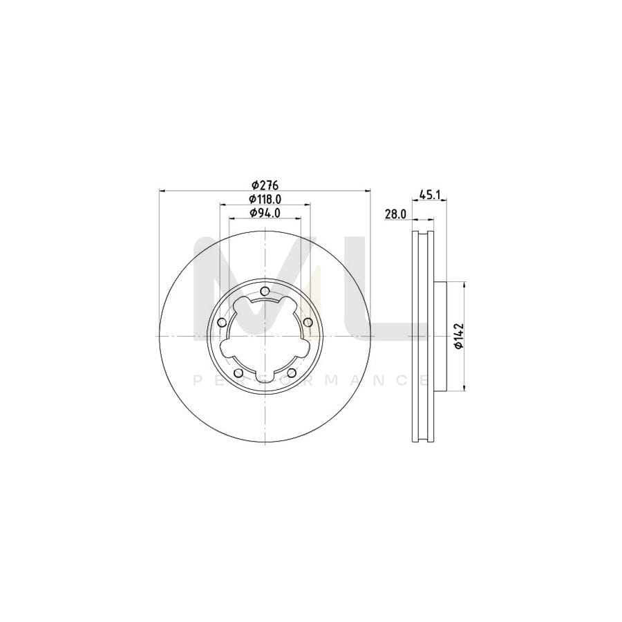 HELLA 8DD 355 133-431 Brake Disc Internally Vented, Coated, without wheel hub, without wheel studs