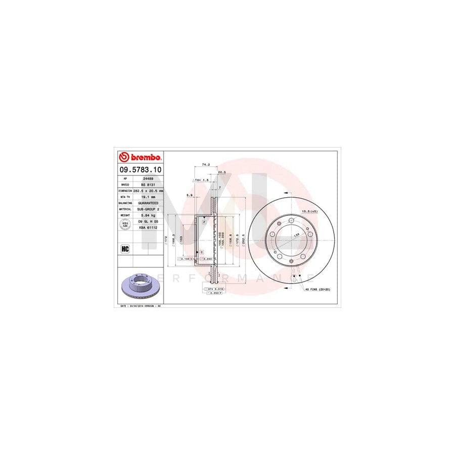 BREMBO 09.5783.10 Brake Disc for PORSCHE 944 Coupe Internally Vented, High-carbon | ML Performance Car Parts