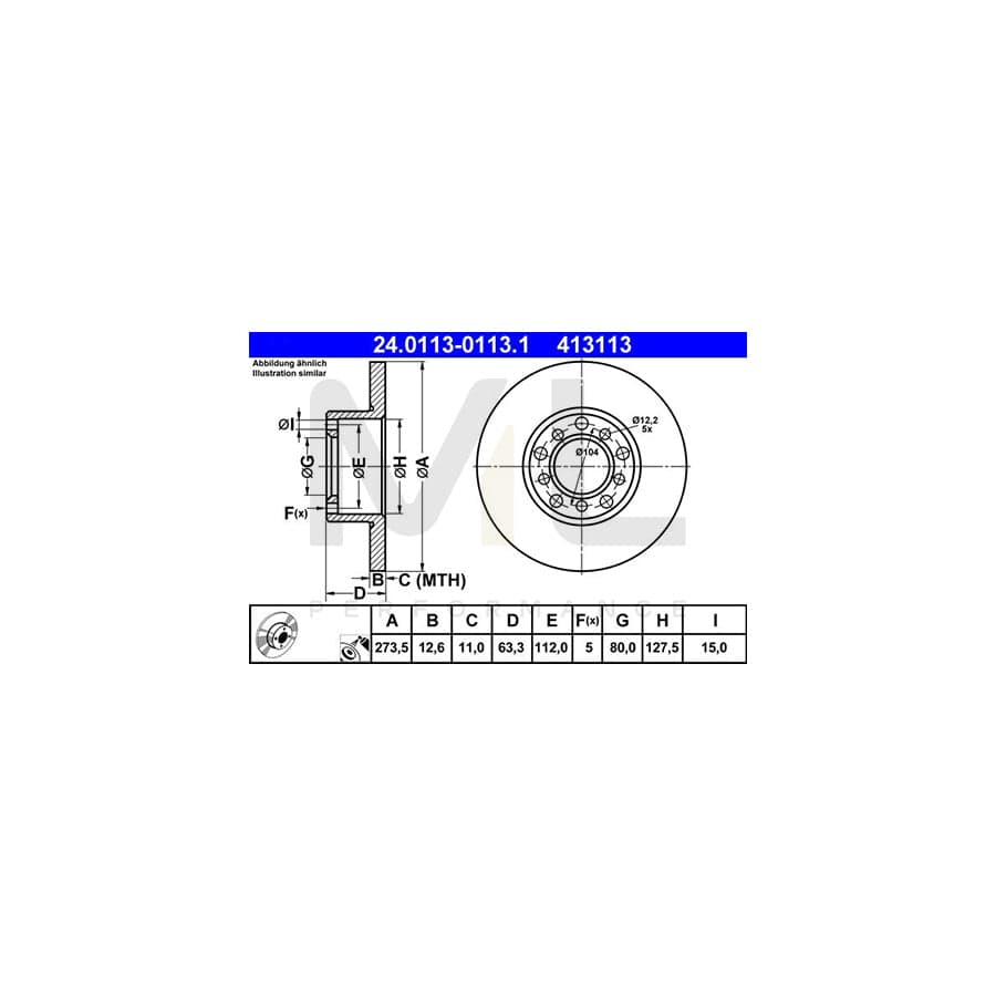ATE 24.0113-0113.1 Brake Disc suitable for MERCEDES-BENZ /8 Solid, Coated  - 1 piece