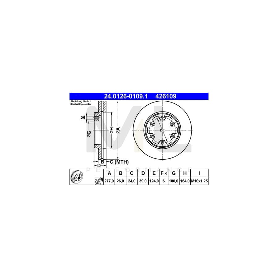 ATE 24.0126-0109.1 Brake Disc Vented, Coated  - 1 piece