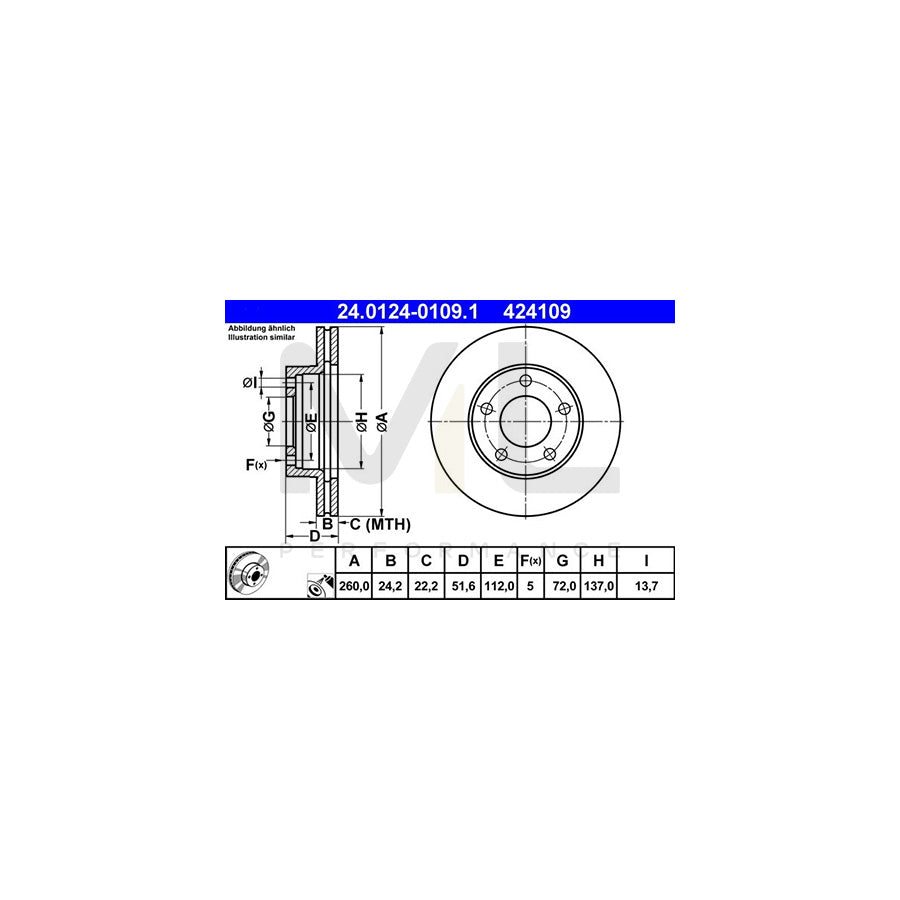 ATE 24.0124-0109.1 Brake Disc for FORD SCORPIO Vented, Coated  - 1 piece
