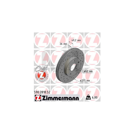 ZIMMERMANN SPORT COAT Z 590.2818.52 Brake Disc Internally Vented, Perforated, Coated, High-carbon  - 1 piece