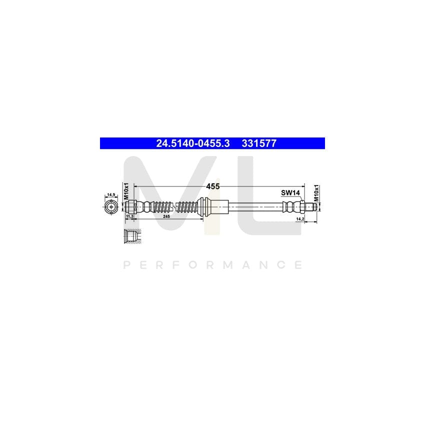 ATE 24.5140-0455.3 Brake Hose 455mm, M10x1