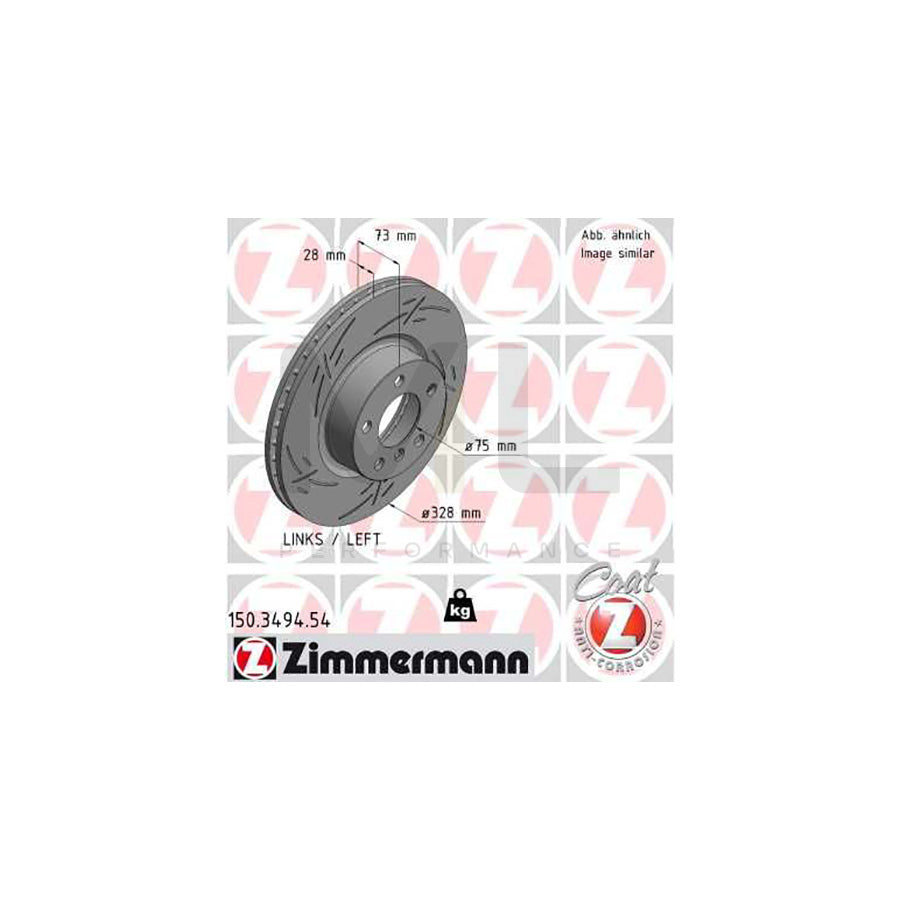 ZIMMERMANN 150.3494.54 Brake Disc Internally Vented, Slotted, Coated, High-carbon