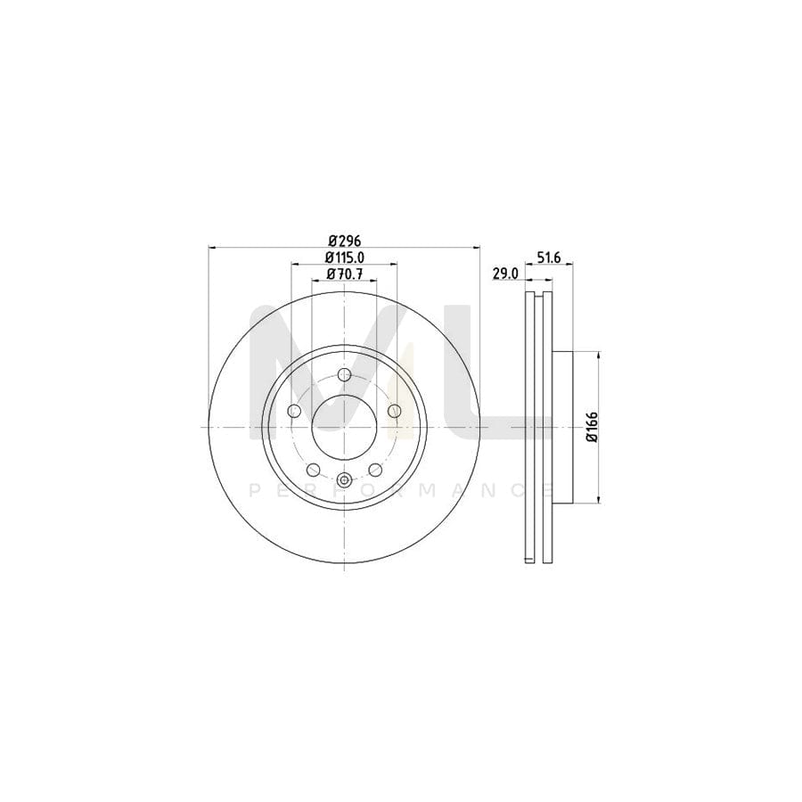 HELLA PRO High Carbon 8DD 355 128-811 Brake Disc Internally Vented, Coated, High-carbon, without wheel hub, without wheel studs