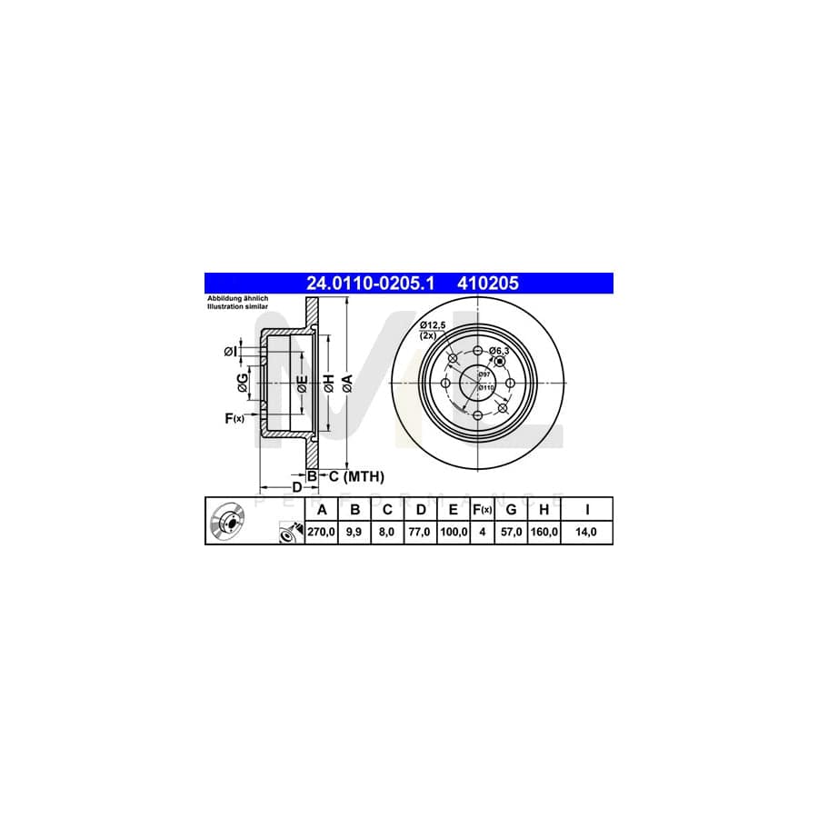 ATE 24.0110-0205.1 Brake Disc Solid, Coated  - 1 piece