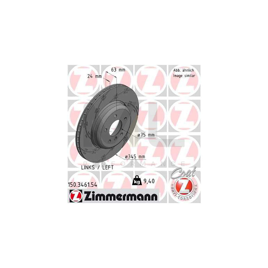 ZIMMERMANN BLACK Z 150.3461.54 Brake Disc Externally Vented, Slotted, Coated, High-carbon