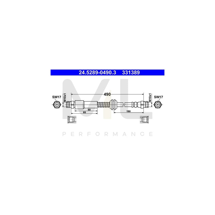 ATE 24.5289-0490.3 Brake Hose for VW CADDY 490mm