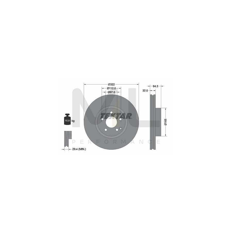 TEXTAR 92163500 Brake Disc Internally Vented, without wheel hub, without wheel studs | ML Performance Car Parts