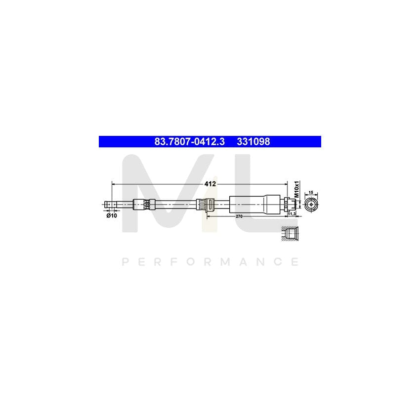 ATE 83.7807-0412.3 Brake Hose 412mm, M10x1