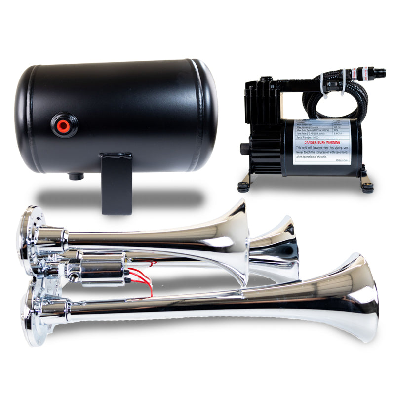 Kleinn Air Horns Kleinn Triple Chrome Horn Kit w/ 130 PSI Air Compressor / 1.0 gal Air Tank