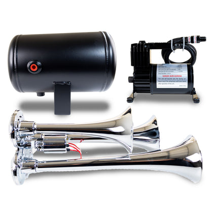 Kleinn Air Horns Kleinn Triple Chrome Horn Kit w/ 130 PSI Air Compressor / 1.0 gal Air Tank