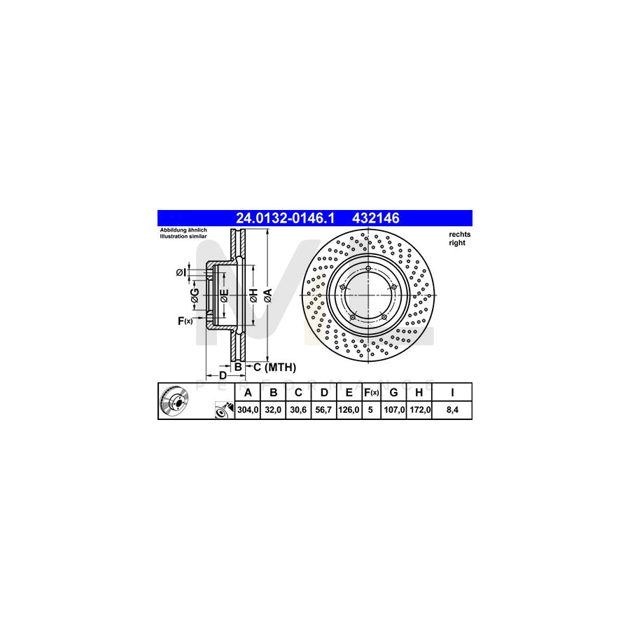 ATE 24.0132-0146.1 Brake Disc for PORSCHE 911 Coupe Perforated / Vented, Coated, Alloyed / High-carbon