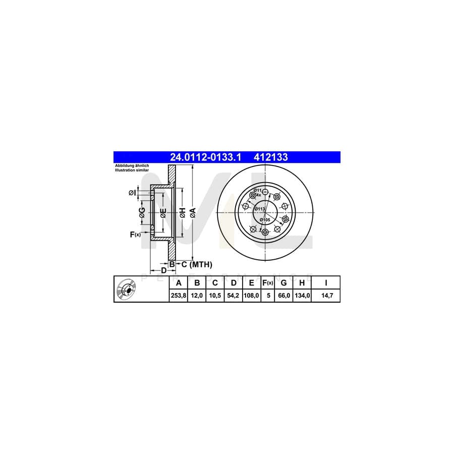 ATE 24.0112-0133.1 Brake Disc Solid  - 1 piece