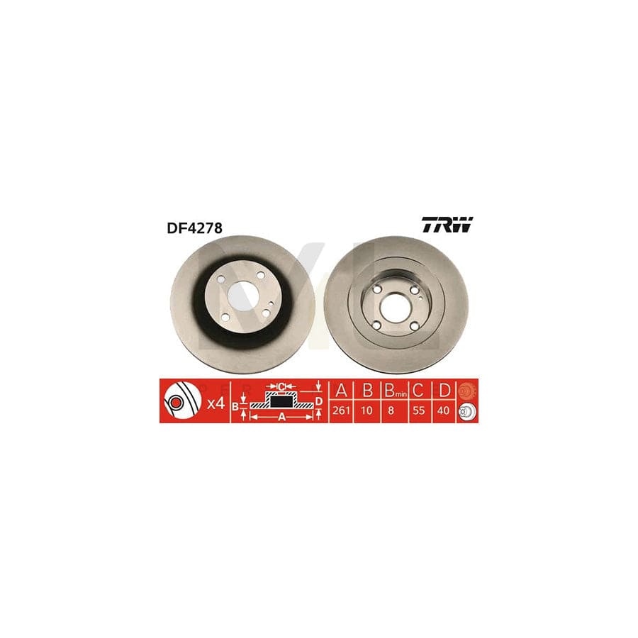 TRW DF4278 Brake Disc for MAZDA 323 Solid, Painted | ML Performance Car Parts
