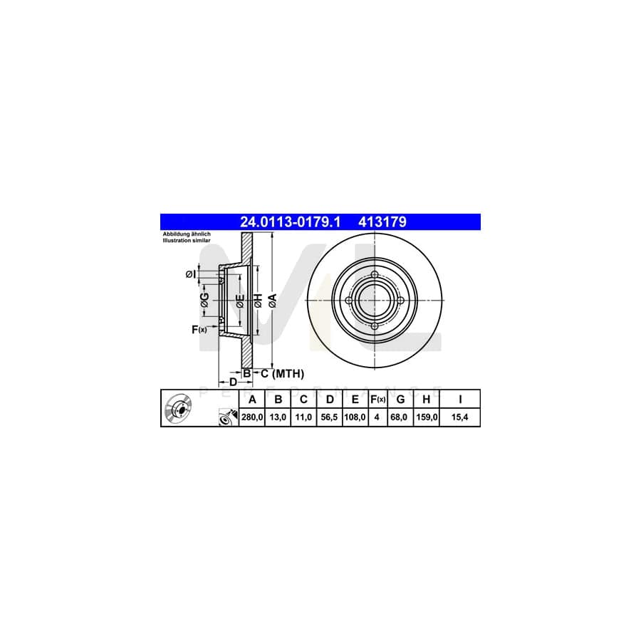 ATE 24.0113-0179.1 Brake Disc for AUDI 80 Solid, Coated, High-carbon  - 1 piece