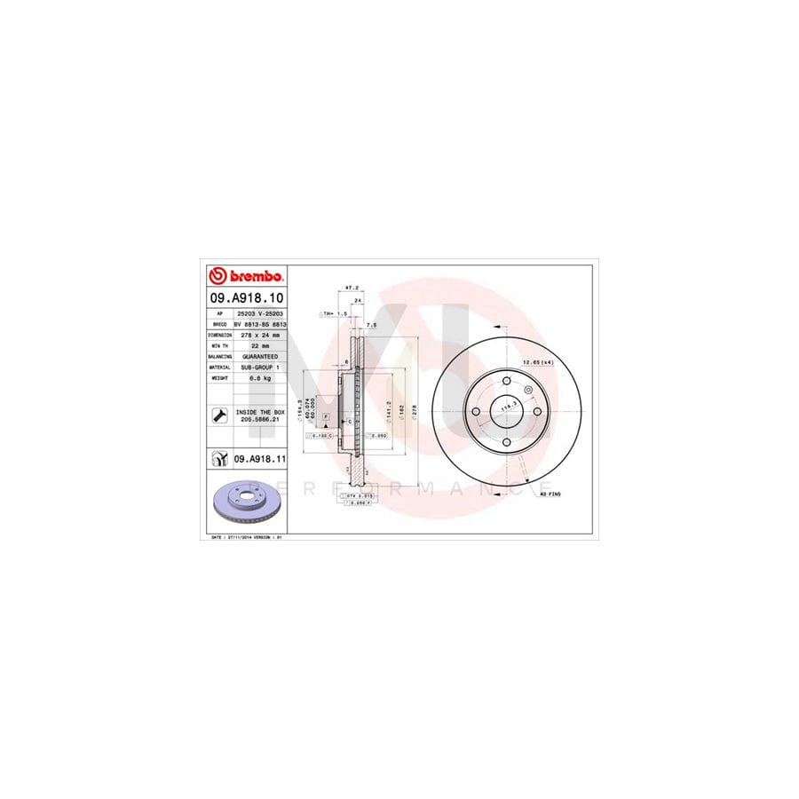 BREMBO COATED DISC LINE 09.A918.11 Brake Disc Internally Vented, Coated, with bolts/screws | ML Performance Car Parts
