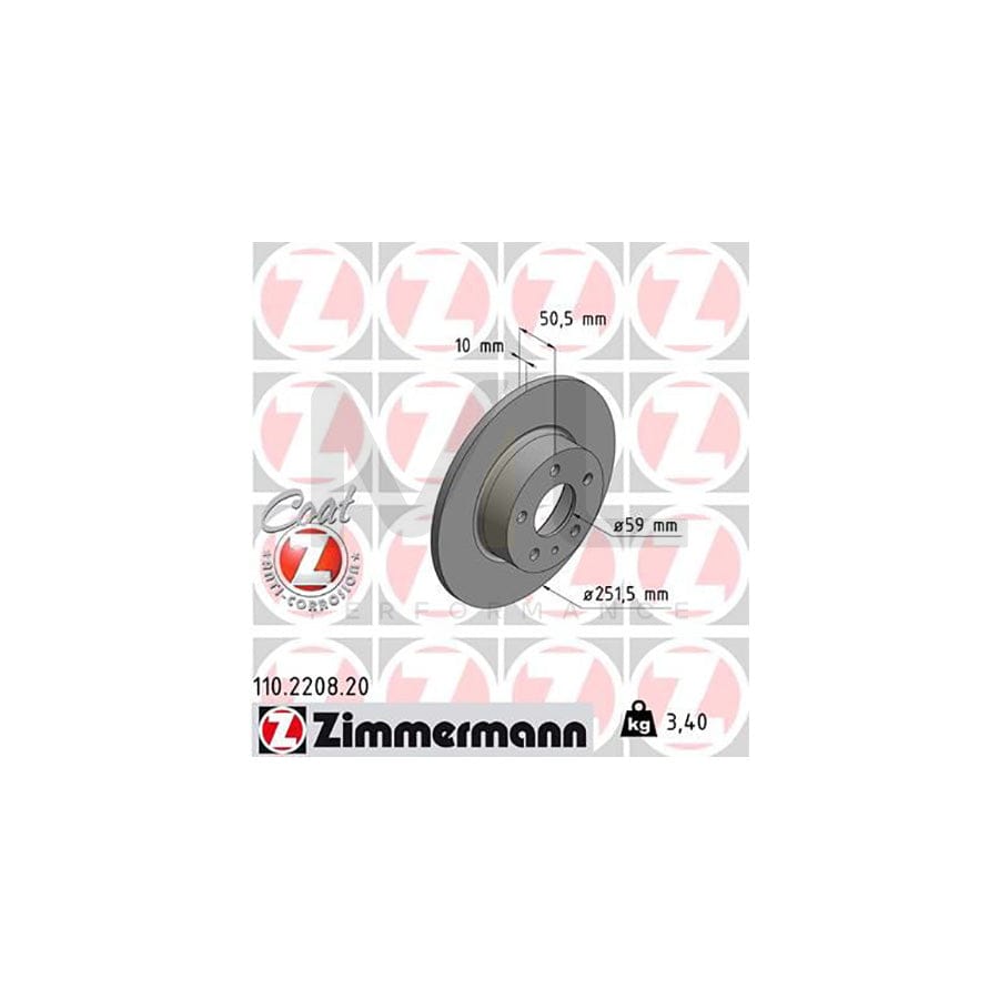 ZIMMERMANN COAT Z 110.2208.20 Brake Disc Solid, Coated  - 1 piece