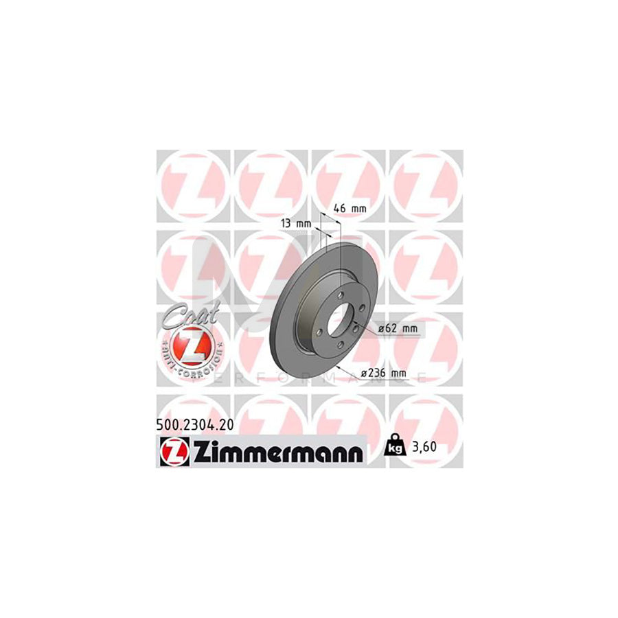 ZIMMERMANN COAT Z 500.2304.20 Brake Disc for SKODA FELICIA Solid, Coated  - 1 piece