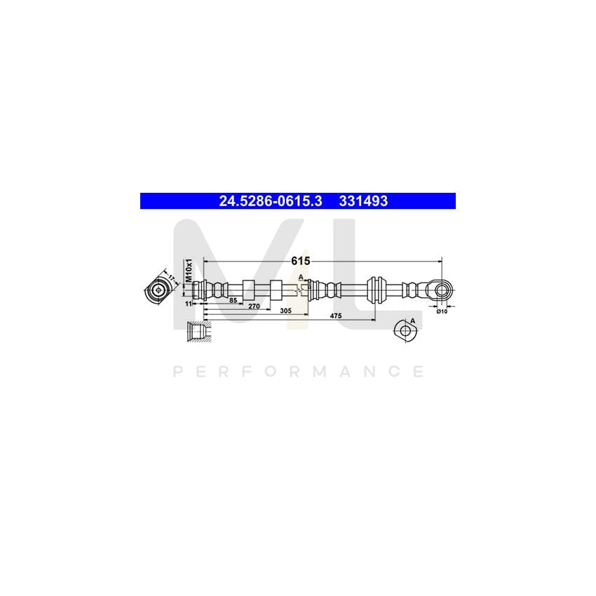 ATE 24.5286-0615.3 Brake Hose 615mm, M10x1