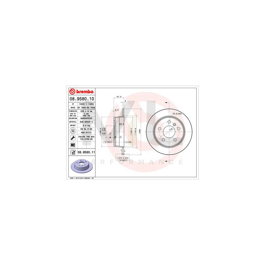 BREMBO 08.9580.10 Brake Disc Solid, High-carbon, with bolts/screws | ML Performance Car Parts