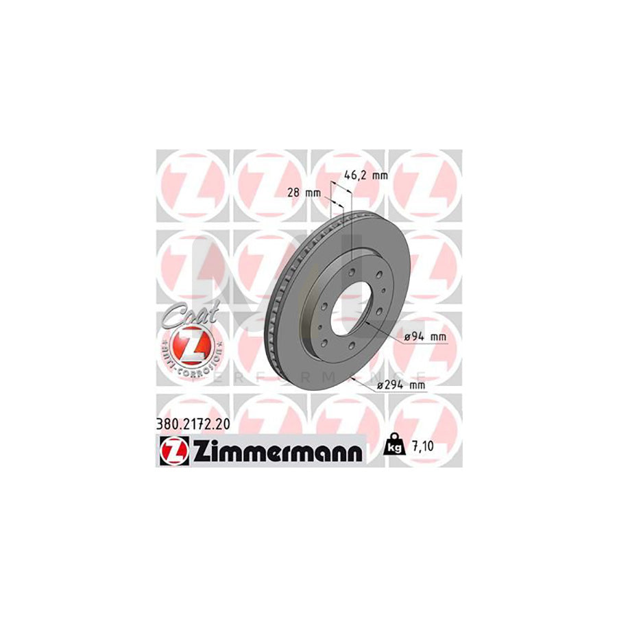 ZIMMERMANN COAT Z 380.2172.20 Brake Disc Internally Vented, Coated  - 1 piece