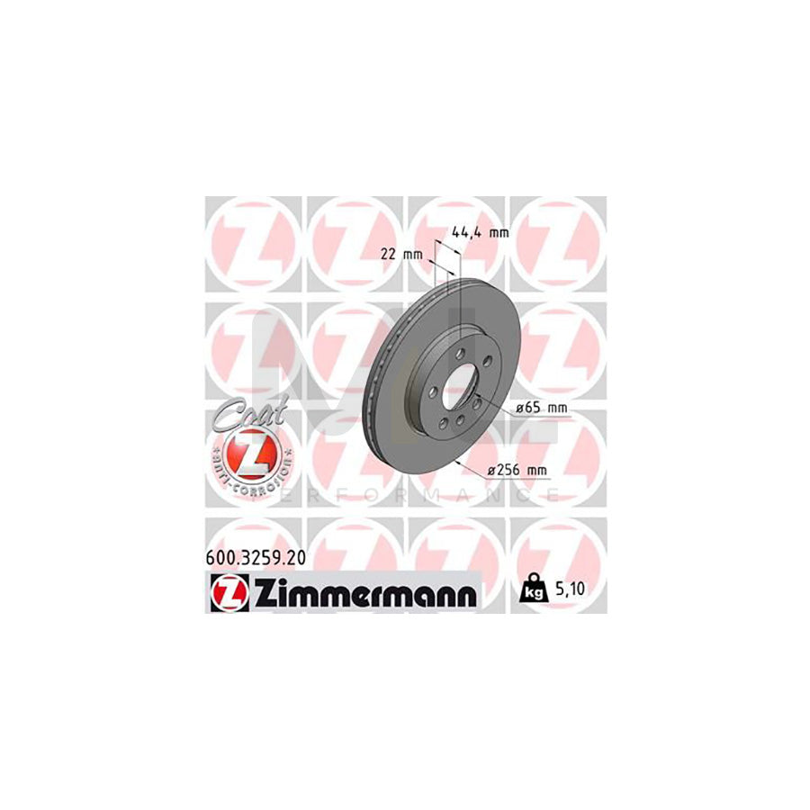 ZIMMERMANN 600.3259.20 Brake Disc Internally Vented, Coated, High-carbon  - 1 piece