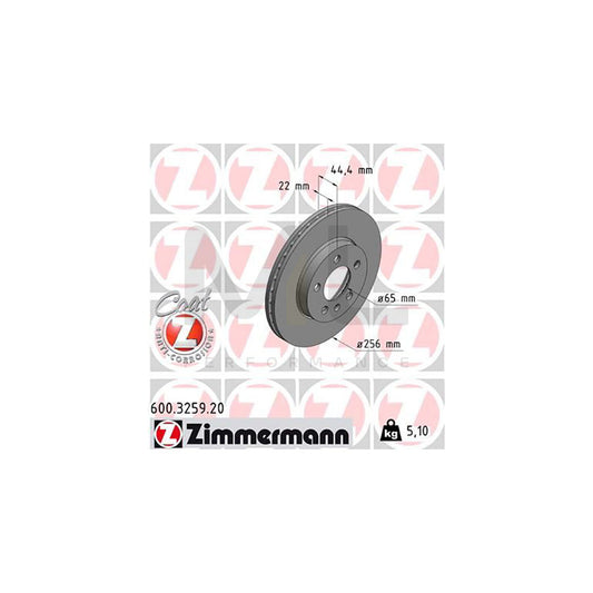 ZIMMERMANN 600.3259.20 Brake Disc Internally Vented, Coated, High-carbon  - 1 piece