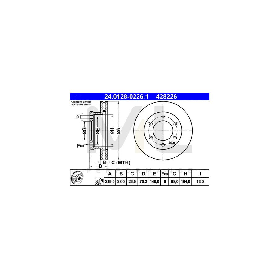 ATE 24.0128-0226.1 Brake Disc Vented, Coated, Alloyed / High-carbon  - 1 piece