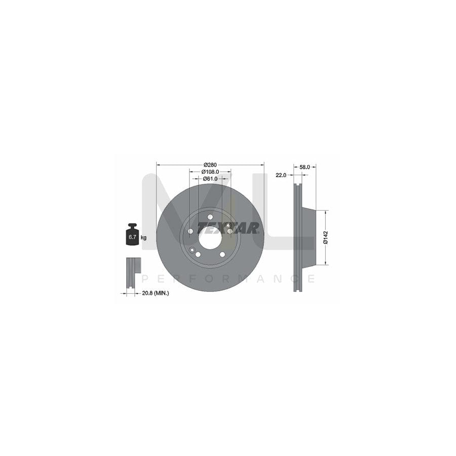TEXTAR 92036300 Brake Disc Internally Vented, without wheel hub, without wheel studs | ML Performance Car Parts