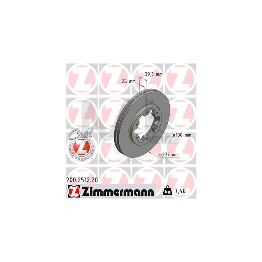 ZIMMERMANN 200.2512.20 Brake Disc Internally Vented, Coated  - 1 piece