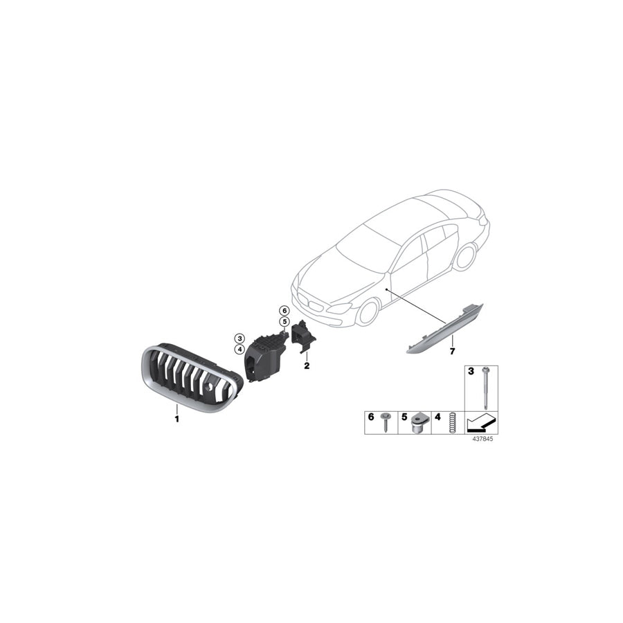 Genuine BMW 51137370393 F12 F13 F06 Grille, Front, Left NIVI (Inc. 650iX 4.4, 640i & 640dX) | ML Performance US Car Parts