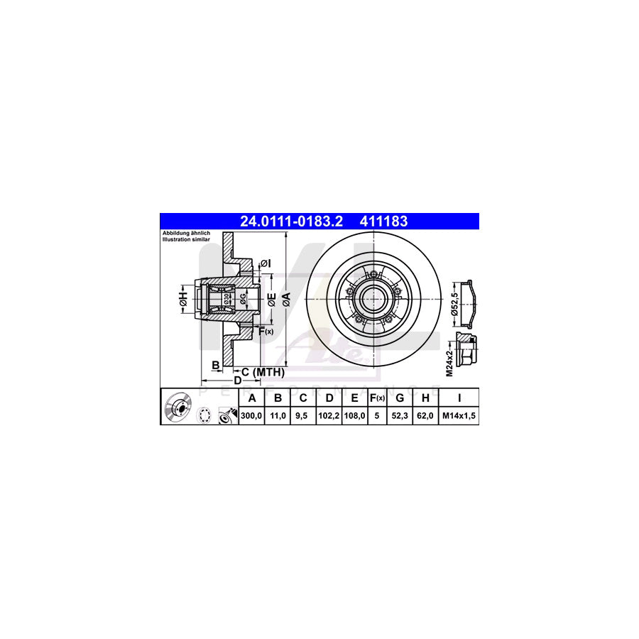 ATE 24.0111-0183.2 Brake Disc Solid, Coated, with ABS sensor ring, with wheel bearing  - 1 piece