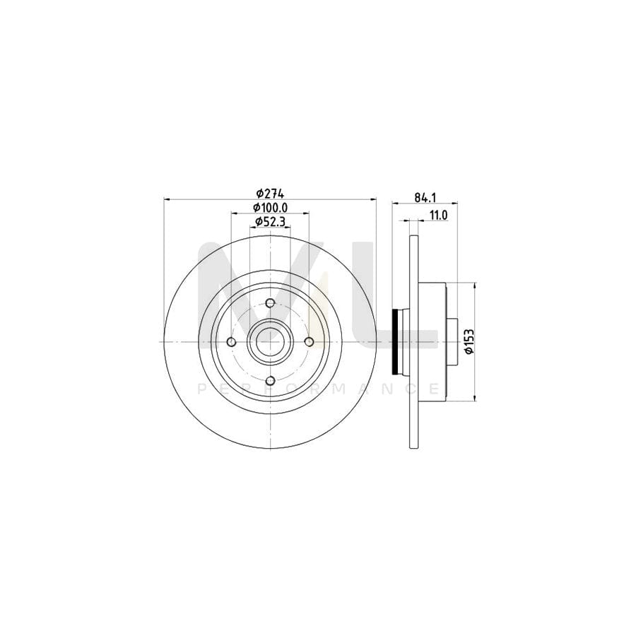 HELLA PRO 8DD 355 123-331 Brake Disc Solid, Coated, with integrated magnetic sensor ring, with wheel bearing
